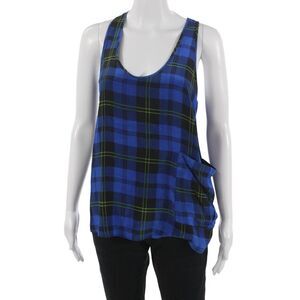 Gemma Women Black Silk Plaid Sleeveless Round Neck Basic Tank 90s Size S